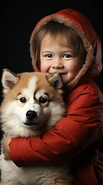 Une petite fille tenant un chien dans ses bras