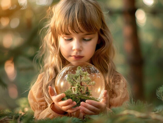 La petite fille tient la Terre dans sa main