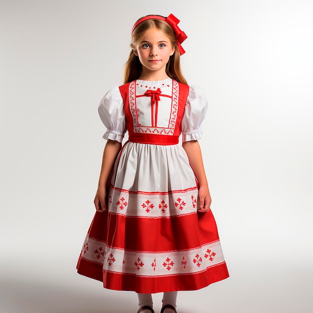 Petite fille en vêtements nationaux suisses vintage rétro portrait en gros plan sur blanc