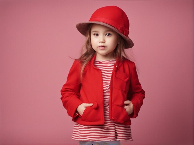 Photo une petite fille avec des vêtements rouges et un chapeau.