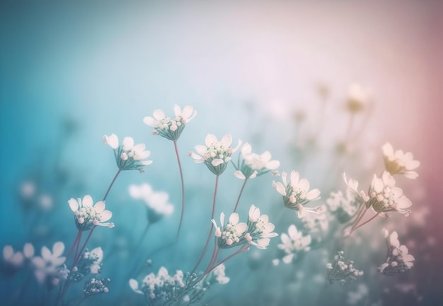 Petite fleur blanche aux douces couleurs bleues et roses pour le fond du printemps