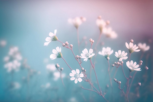 Petite fleur blanche aux douces couleurs bleues et roses pour le fond du printemps