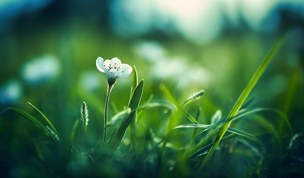 Une petite fleur blanche dans un champ vert