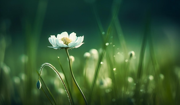 Une petite fleur blanche dans un champ vert