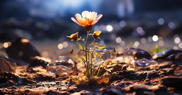 Petite fleur poussant au sommet d'une terre