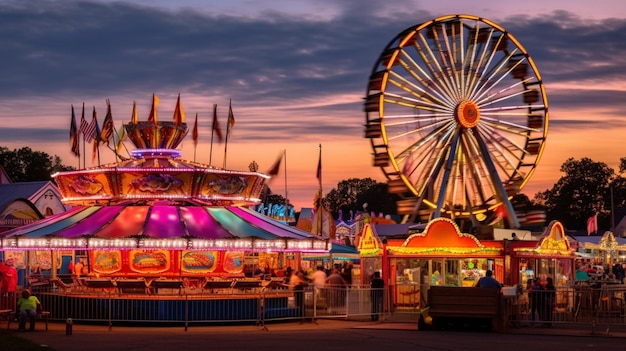 Photo une petite foire avec des manèges et des jeux