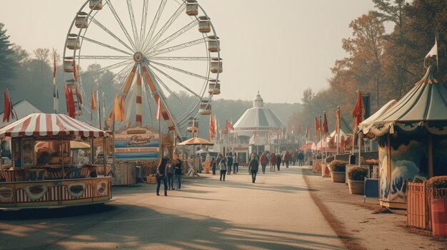 Photo une petite foire avec des manèges et des jeux