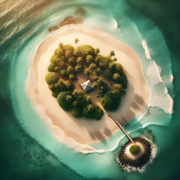 Une petite île entourée par les vagues de l'océan