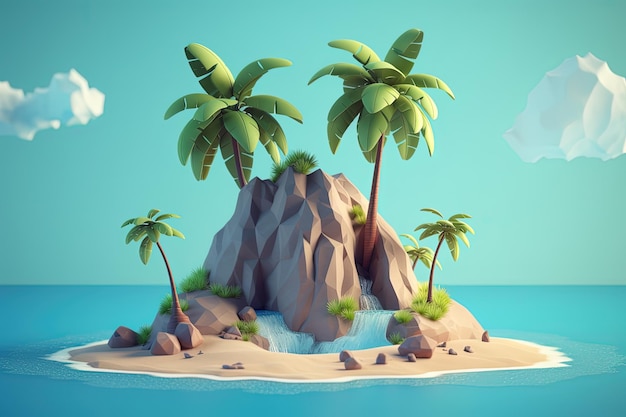 Une petite île isolée avec des palmiers 3d pâte à modeler argile style voyage illustration tropicale