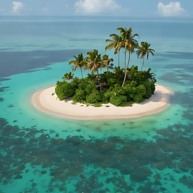 une petite île avec des palmiers au sommet