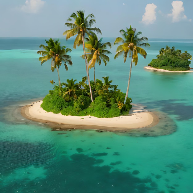 une petite île avec des palmiers sur l'eau