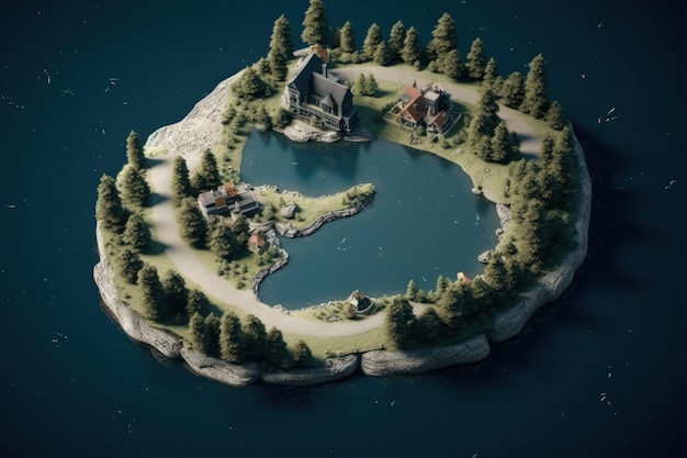 Une petite île avec une petite île et une forêt dessus.