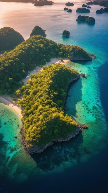 Photo une petite île avec une plage et des arbres sur le côté