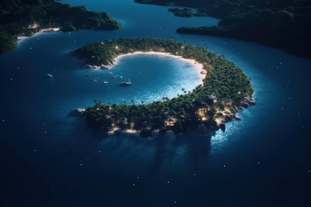Une petite île avec une plage au milieu.