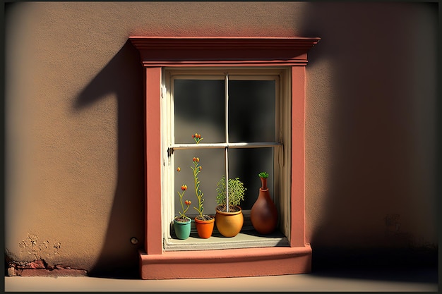 Une petite jardinière était visible dans la fenêtre