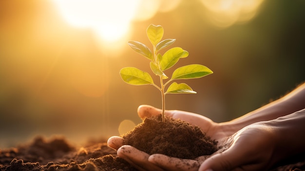 Photo une petite main plantant un arbre sauve le monde du réchauffement climatique