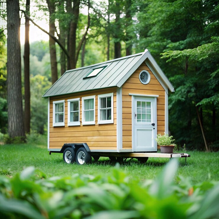 une petite maison en bois avec un toit qui dit la maison