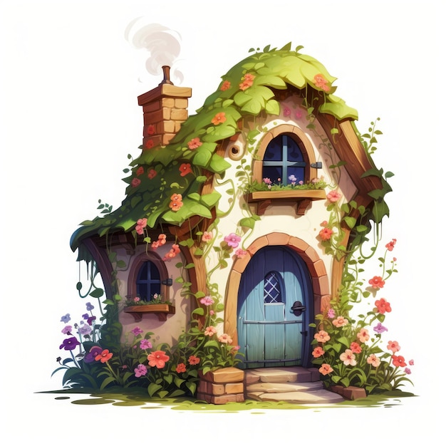 Photo une petite maison capricieuse ornée de fleurs colorées et de lierre rampant sur les murs ai générative