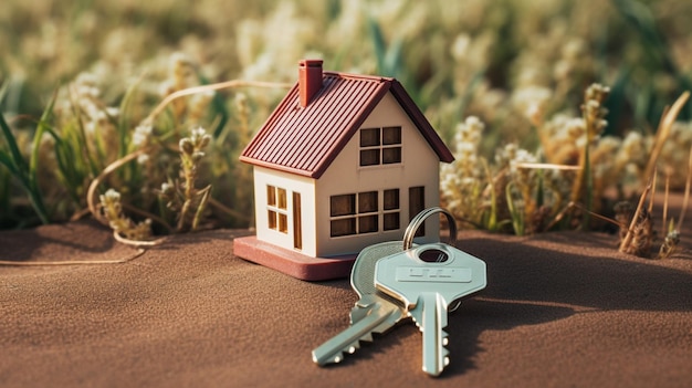 Une petite maison et des clés sur un terrain