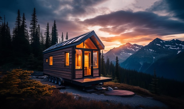 Une petite maison sur une colline herbeuse parfaite pour des vacances isolées ou juste une détente paisible