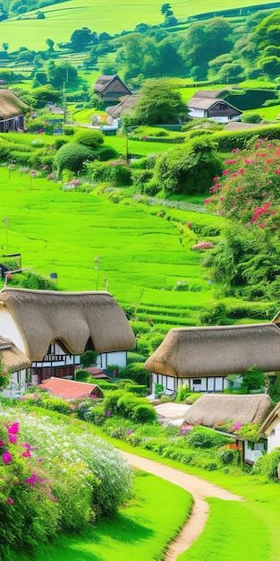 Petite maison sur des collines verdoyantes