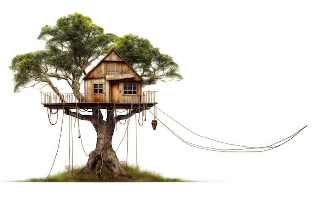 Petite maison dans l'arbre sur fond blanc