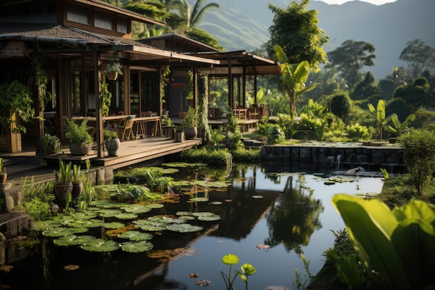 Petite maison entourée de la sérénité des rizières vertes, des étangs de poissons et des jardins de légumes.