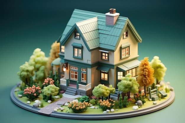 Petite maison isométrique mignonne rendu publicitaire professionnel en 3D