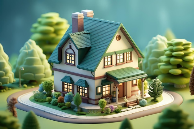 Petite maison isométrique mignonne rendu publicitaire professionnel en 3D