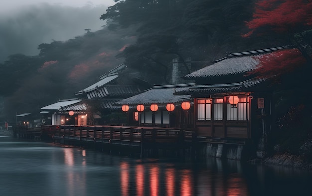 Une petite maison sur un lac au Japon