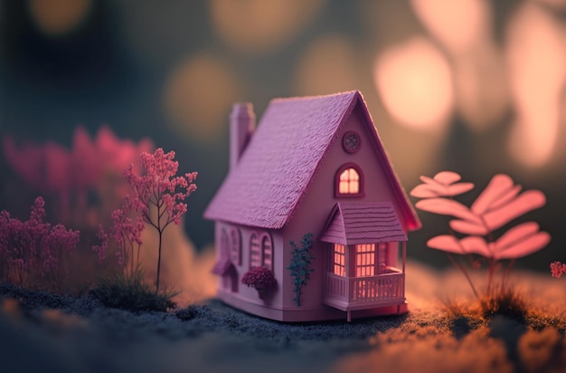 Petite maison en papier rose