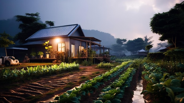 Une petite maison avec un potager dans la nature Vivez une vie simple dans la campagne thaïlandaise Generative AI