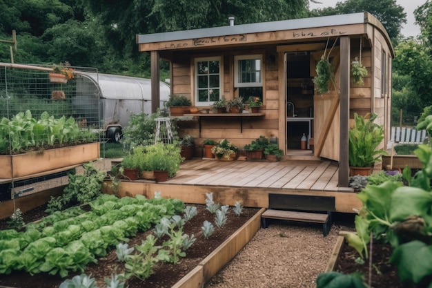 Petite maison avec potager et herbes pour la cuisine créée avec l'IA générative