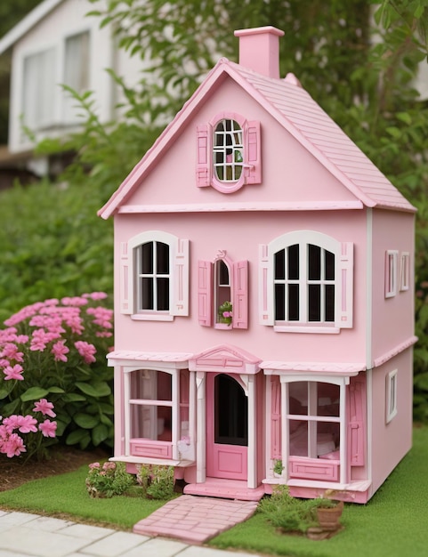 Photo petite maison de poupée rose