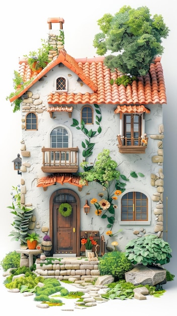 Photo petite maison de style européen avec beaucoup de plantes et de fleurs qui y poussent