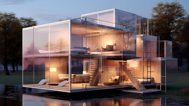 Une petite maison transparente en 3D