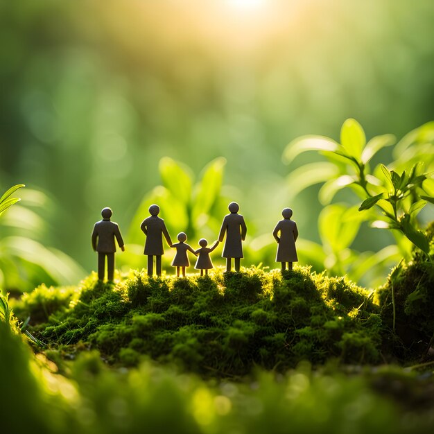Photo petite miniature de la famille dans le fond de la forêt