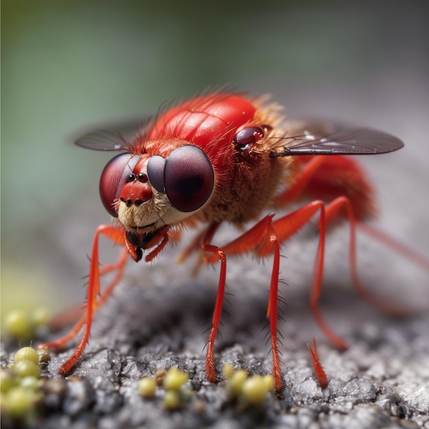 Une petite mouche rouge effrayante en gros plan sur la lune de minuit colorée