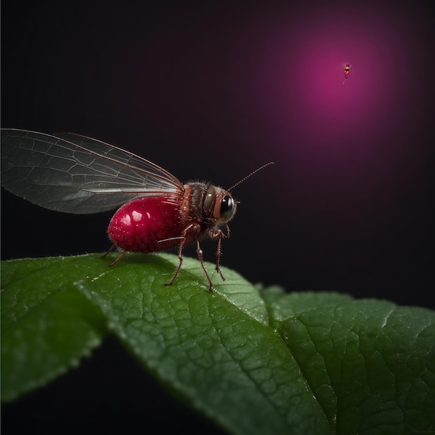 Petite mouche rouge spooky close up in focus lune de minuit colorée