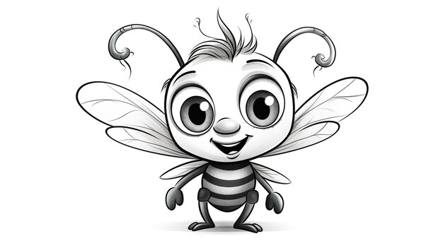 Photo petite page à colorier d'abeille souriante pour enfants livre à colorier animaux dessin de ligne