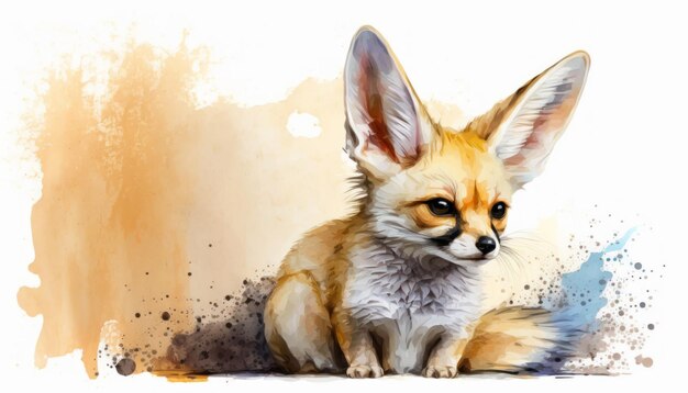 Petite peinture à l'aquarelle de renard Fennec sur un blanc génératif