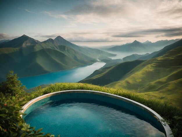 une petite piscine privée située au sommet d'une montagne