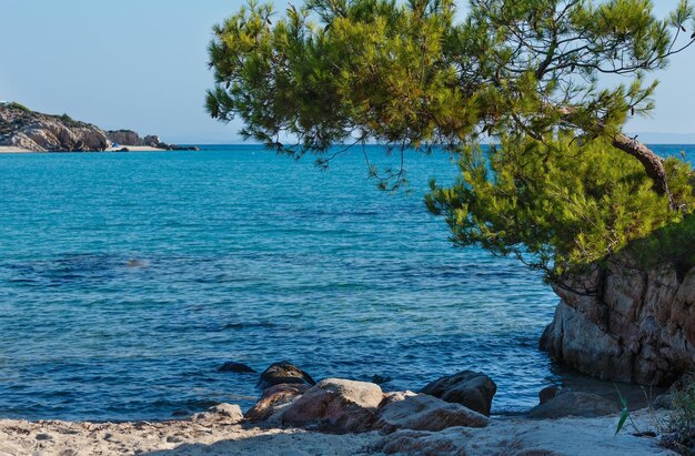 Petite plage de sable d'été près de la plage de Platanitsi (péninsule de Sithonie, Chalcidique, Grèce).