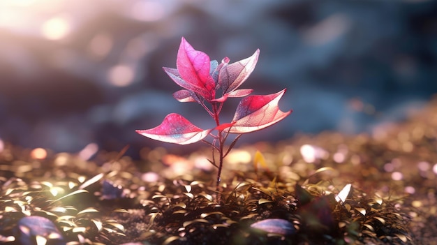 Une petite plante aux feuilles roses