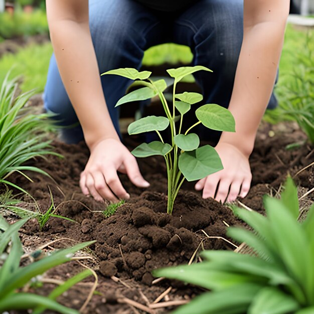 Petite Plante Dans Les Mains Au Sol Plantant Un Jeune Arbre