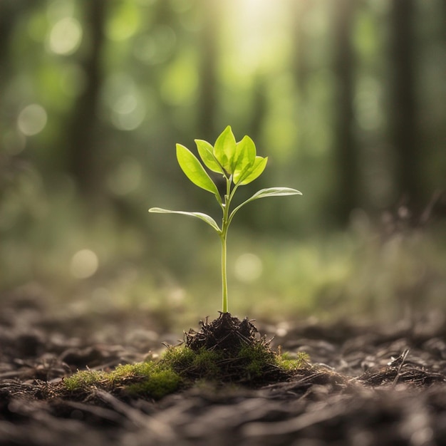 Une petite plante ensoleillée en forêt