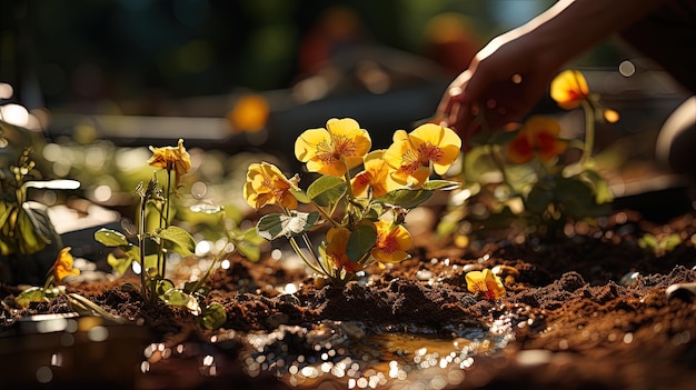 Petite plante à fleurs de nasturtium dans un jardin un jour de printemps ensoleillé