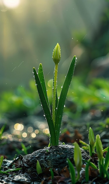 Photo une petite plante avec des gouttes d'eau dessus