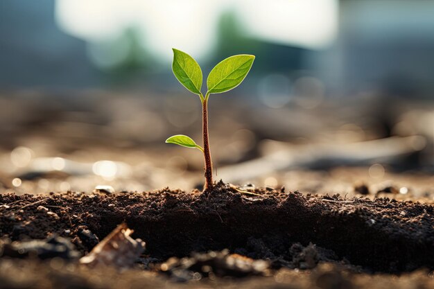 Une petite plante jeune sur un sol sec