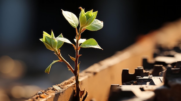 Photo une petite plante poussant sur le côté d'un bâtiment